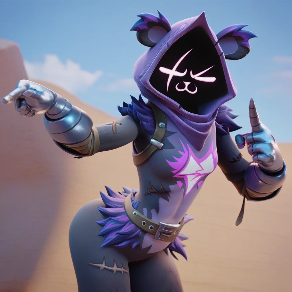 Raven team leader,purple hoodie, with no face, shadowed face, animal ears,purple skin, scar on eye, body skin, purple fur, waist belt, torso symbol, metal gloves, pointing your ass at the viewer, leaning forward, pushing, she closes her eyes, hands resting on top of a small wall, her with her eyes closed, hands are not in the air, expression of force, stomachache, stomach growling. day Of course