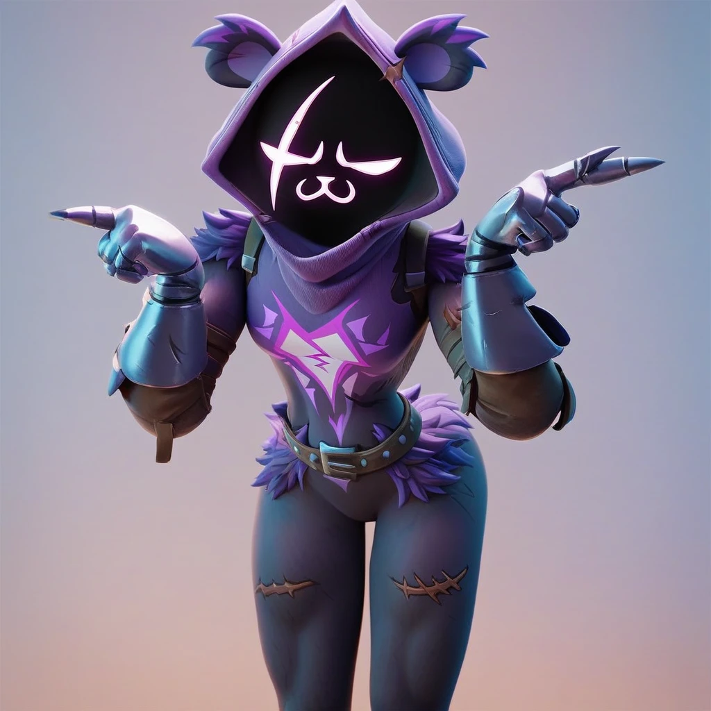 Raven team leader,purple hoodie, with no face, shadowed face, animal ears,purple skin, scar on eye, body skin, purple fur, waist belt, torso symbol, metal gloves, pointing your ass at the viewer, leaning forward, pushing, she closes her eyes, hands resting on top of a small wall, her with her eyes closed, hands are not in the air, expression of force, stomachache, stomach growling. day Of course