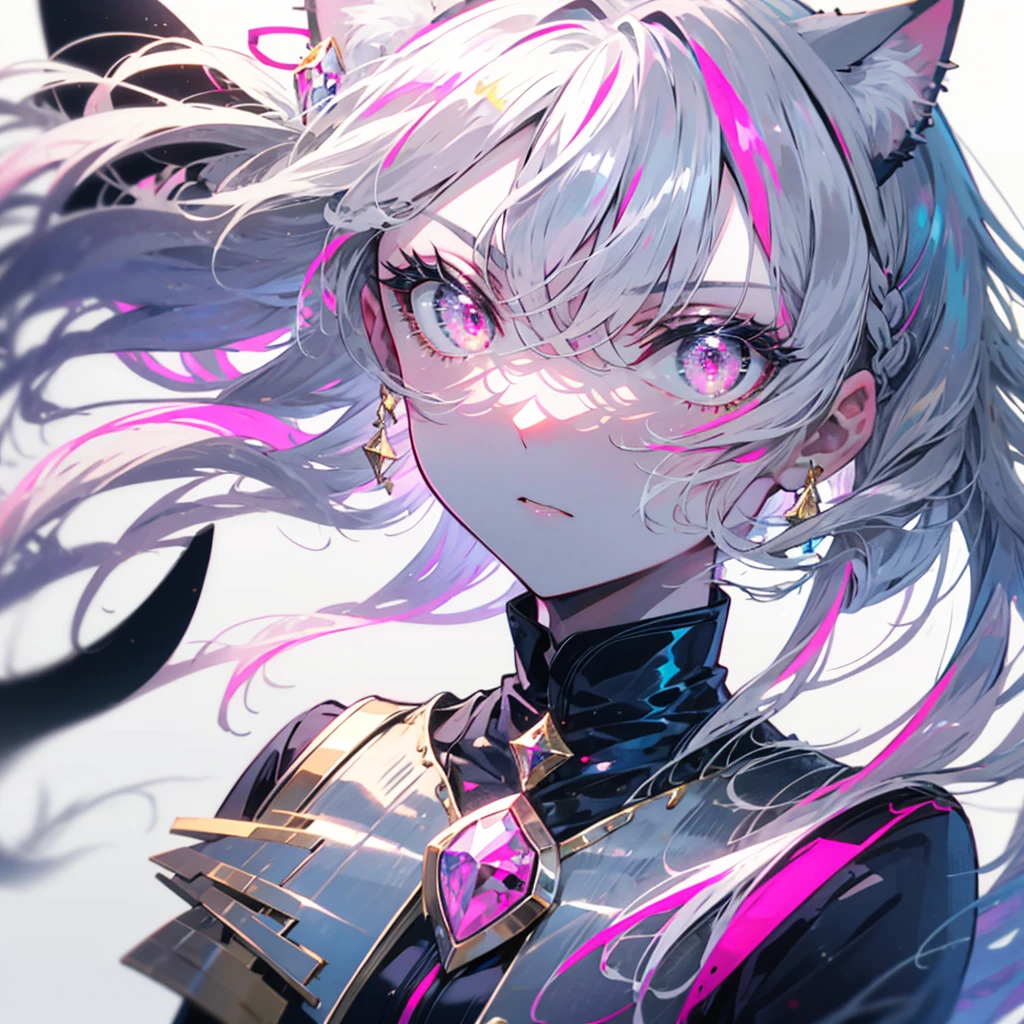pretty girl, Medium chest,Cat ear, Beautiful silver hair,Pink inside,Beautiful pink eyes