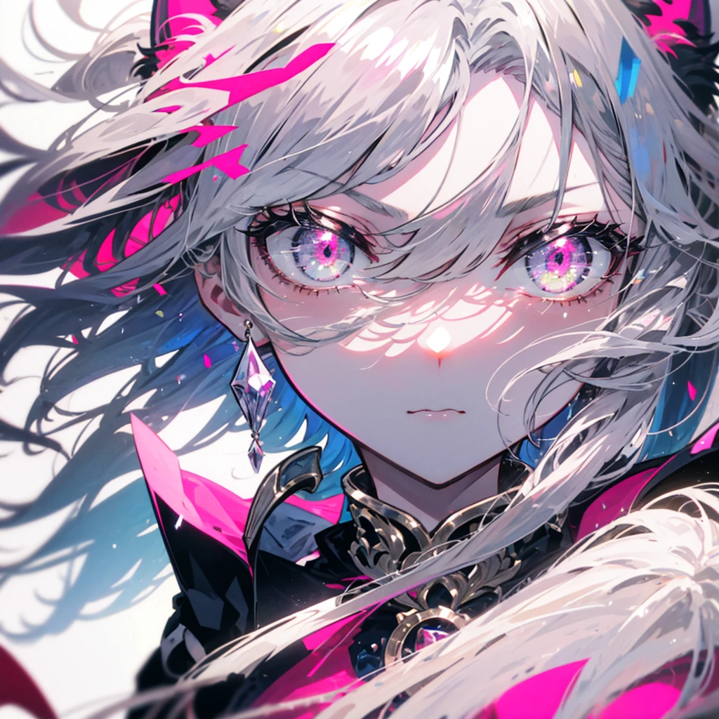 pretty girl, Medium chest,Cat ear, Beautiful silver hair,Pink inside,Beautiful pink eyes