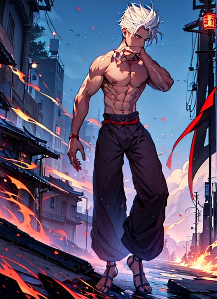 male boy, posing with manga style kung fu pants