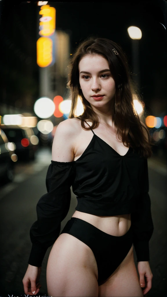 polaroid photo, night photo, photo of 24 y.o beautiful woman, pale skin, bokeh, motion blur