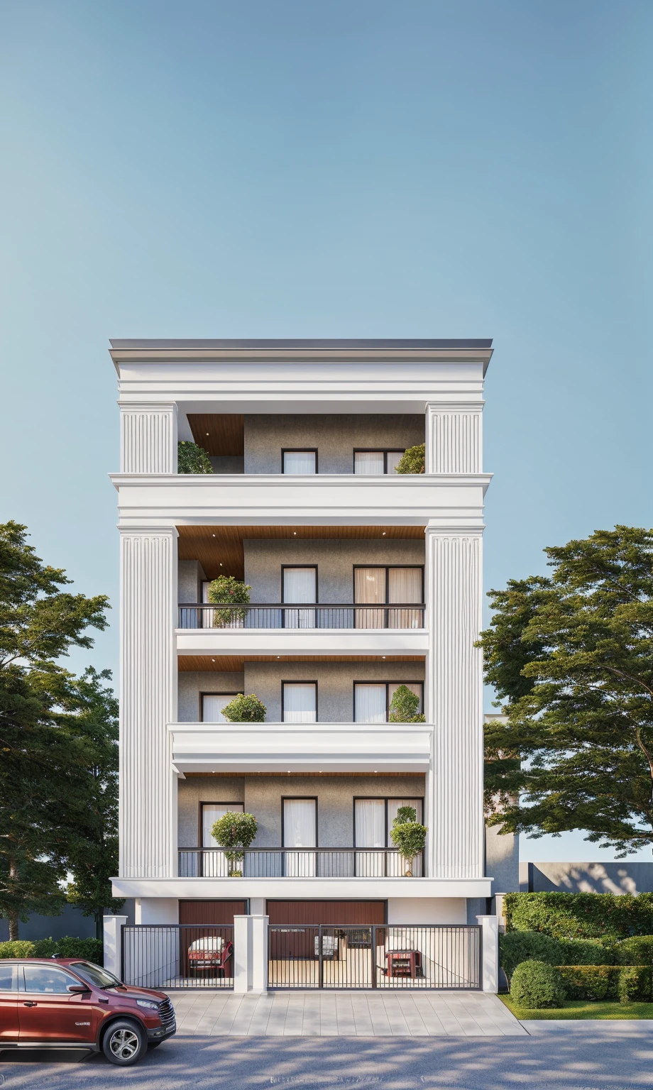 PLATEFORME KTHOUSE, Beaucoup de belles fleurs rouges le long de la route:1.3, romantique, 1 maison de style néoclassique, La maison de ville est faite de murs blancs, belle lumière, journée de beauté, ensoleillé, Beaucoup de bougainvilliers rouges le long de la route:1.3, belle sensation de jeunesse :1.2, soleil à midi, Très belles ombres, 