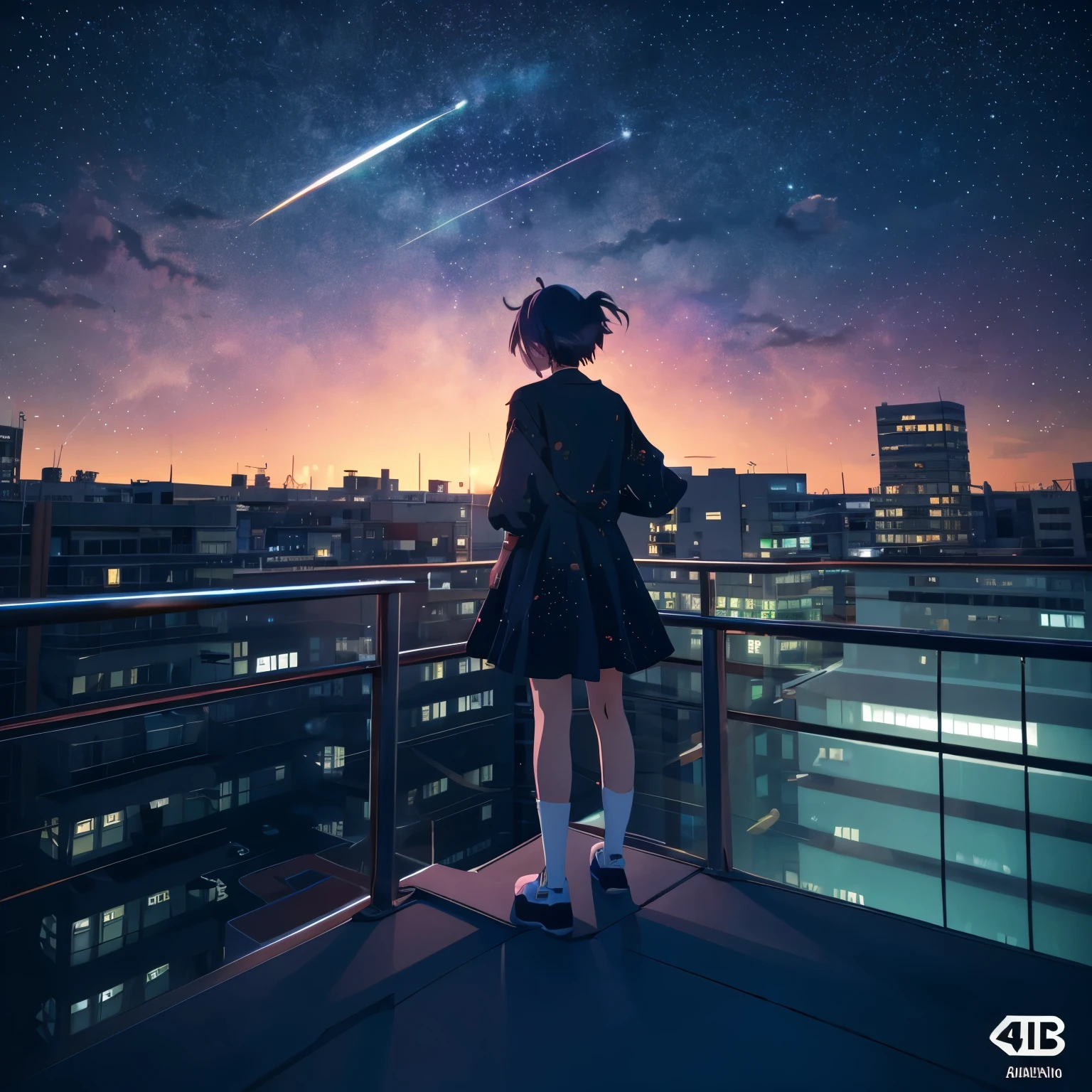Anime girl standing on a rooftop looking at the stars and the night sky, Anime Wallpaper 4k, Anime Wallpaper 4 k, 4k Anime Wallpaper, Anime Art Wallpapers 8K, anime art wallpaper 4k, anime art wallpaper 4k, Anime Style 4K, Makoto Shinkai Cyril Rolland, 4K Manga Wallpapers, Anime Wallpaper, Awesome Wallpapers, shooting star