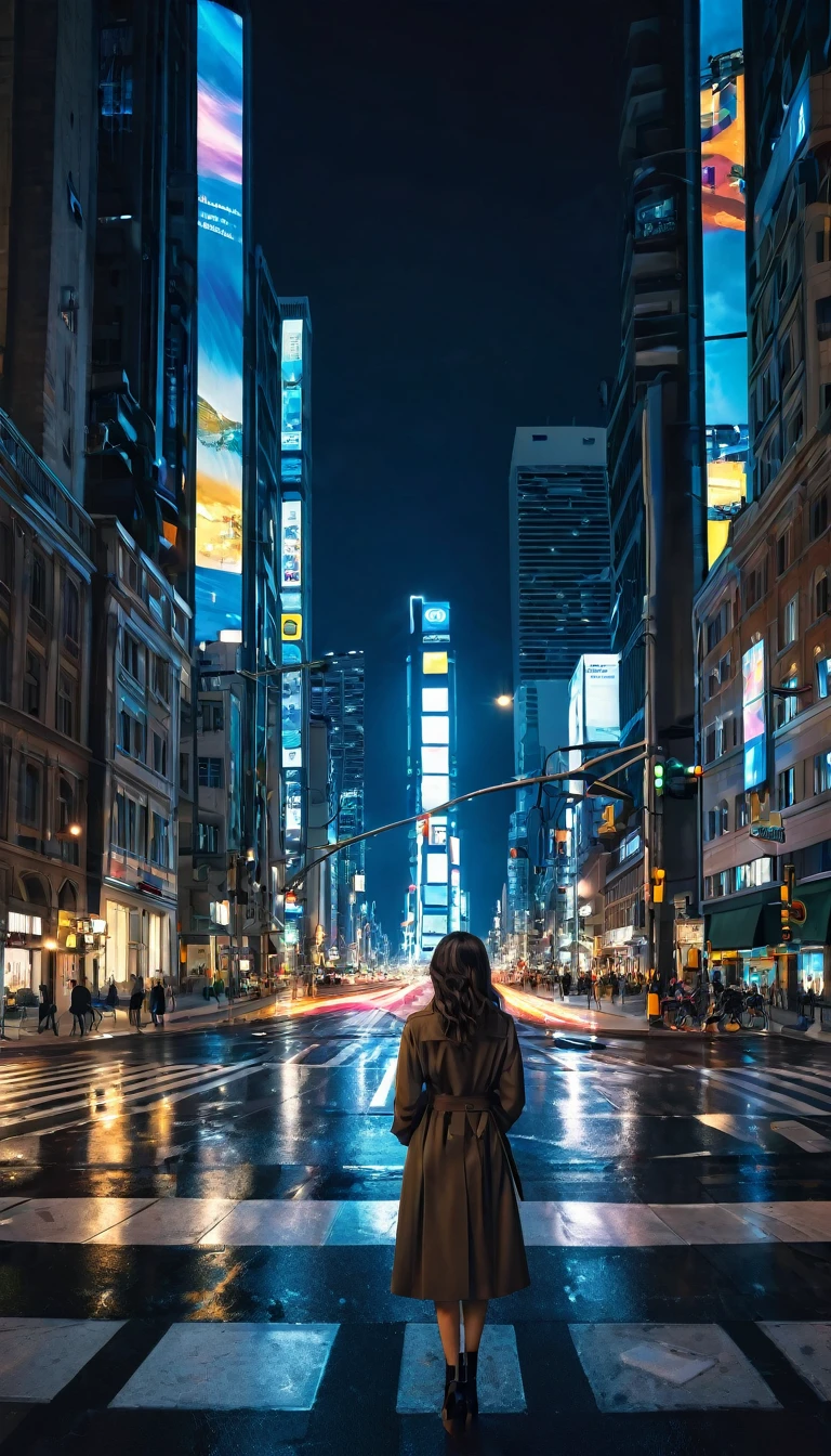 masterpiece,Highest quality,8K,Night cityscape,In the city,One Woman,intersection,