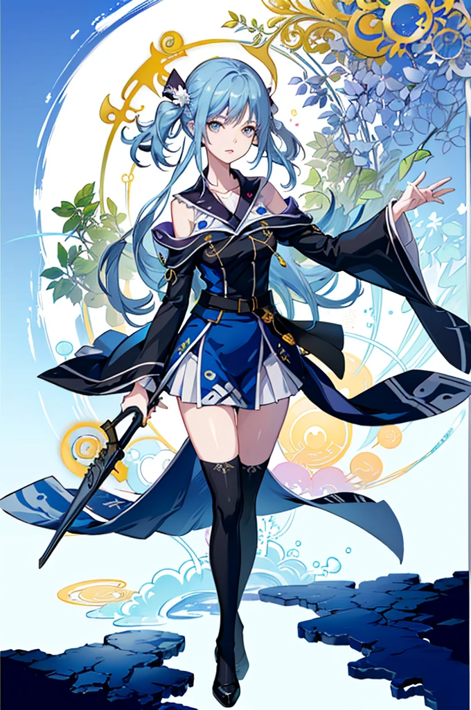 ((full body,whole body)),1girl,  solo, outdoors, long hair, holy place, Original,(Illustration:1.1),(Best Quality),(masutepiece:1.1),(the Extremely Detailed CG Unity 8K Wallpapers:1.1), (Colorful:0.9),(mid-shot:0.95),(extremely detailed beautiful face),(Solo:1.2), (girl),(((Lori))), (Detailed beautiful eyes:1.15), (Beautiful face:1.15), (Glowing blue eyes:1.25////),(((sky blue Long Hair))),(two side up),(+perfect hand+:1.21),(Draw illustration of Japan priestess costume),(slender),(White pleated skirt),(Gothic),((black thighhighs)),(frilld),(Beautiful Slender Lolita Girl),hallowween,standing, girl,10 years old,  girl,foggy place,vampire,sky blue hair,full body,whole body,((cathedral background)),(holy cathedral),((full body,whole body)),((full body,whole body)),((full body,whole body)),((full body,whole body)),