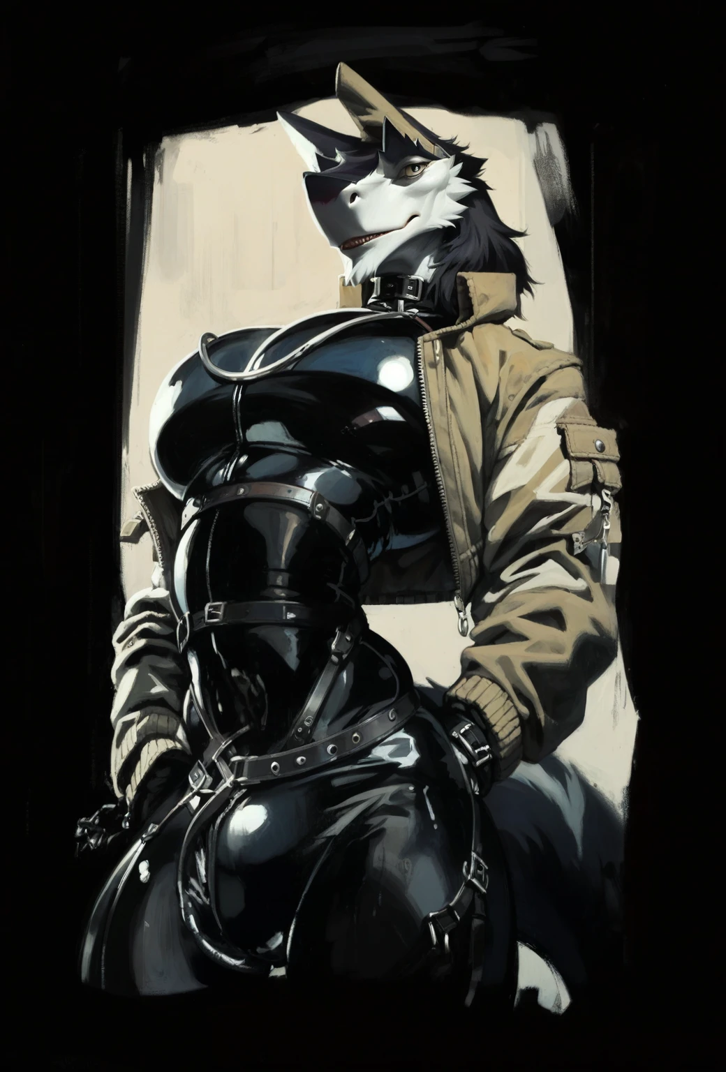 Sergal like creature, fur, latex, straps