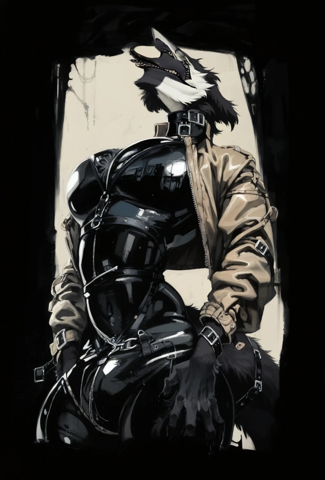 Sergal like creature, fur, latex, straps