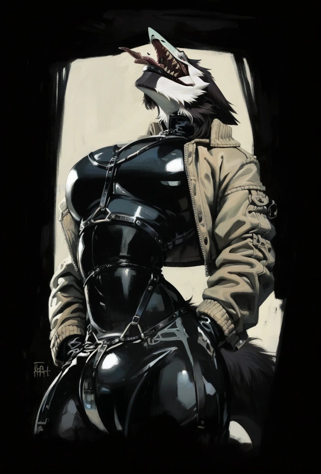 Sergal like creature, fur, latex, straps