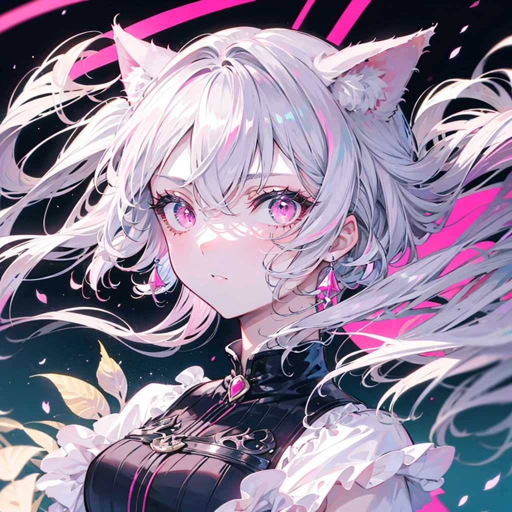 pretty girl,Cat ear, Beautiful silver hair,Pink inside,Beautiful pink eyes