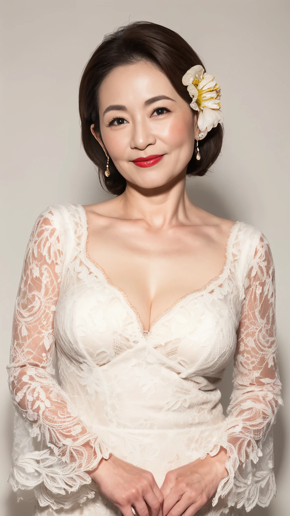 Remove Background, gravure, Draw lips correctly, Red lipstick, From the chest up, Tabletop, Highest quality, Super detailed, Realistic, Highly detailed skin, Perfect Anatomy, (1 Japanese Mature), (alone), 90 years old, Large Breasts, Mature female politician, Glamour, Sexy, Chromo White Skin, View your viewers