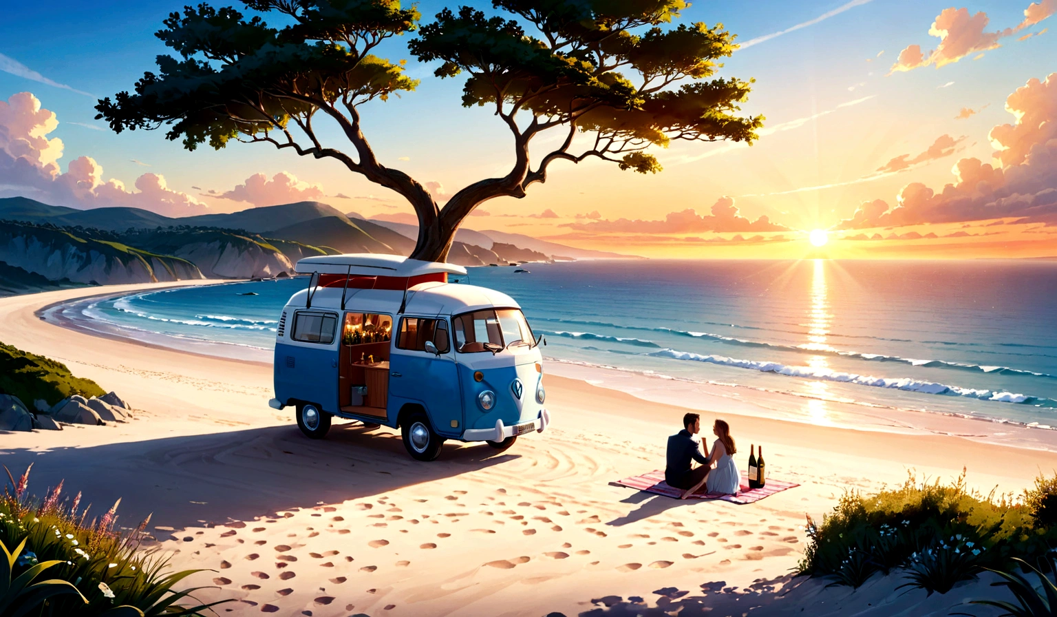 beach .Campervan.beach.seaside..Wine.delicious food.Jess tree.Open your heart and have fun.beautiful coastline.Sunset.