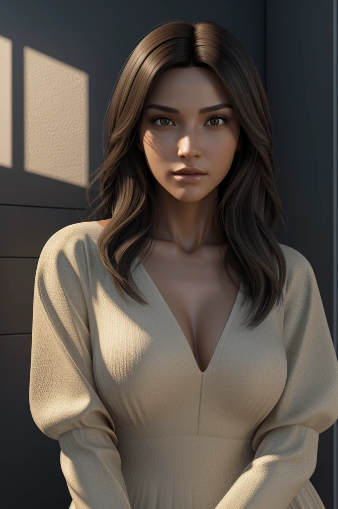 ((Best Quality)), ((Masterpiece)), (detailed:1.4), 3D, an image of a beautiful brunette woman,HDR (High dynamic range),ray tracing,NVIDIA RTX,Super resolution,Unreal 5,subsurface dispersion,Textured PBR,Post processing,Anisotropic filtering,depth of field,Maximum clarity and sharpness,Multilayer textures,Albedo and Specular maps,surface shading,Accurate simulation of the interaction between light and material.,perfect proportions,octane rendering,Two tone lighting,wide opening,Low ISO,white balance,rule of thirds,8K RAW,