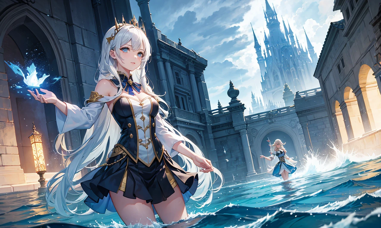 The female magician casts the magic of the storm in the water palace