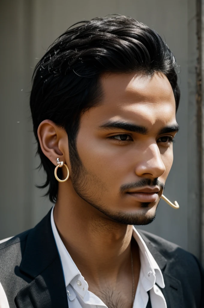 a young black-haired man with a hoop in his ear