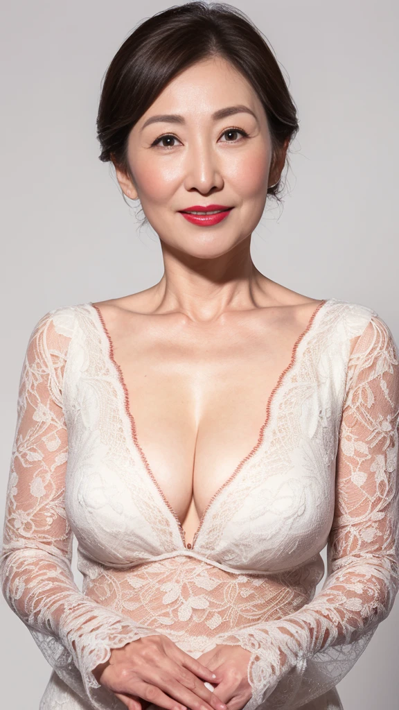 Remove Background, gravure, Draw lips correctly, Red lipstick, From the chest up, Tabletop, Highest quality, Super detailed, Realistic, Highly detailed skin, Perfect Anatomy, (1 Japanese Mature), (alone), 90 years old, Large Breasts, Mature female politician, Glamour, Sexy, Chromo White Skin, View your viewers
