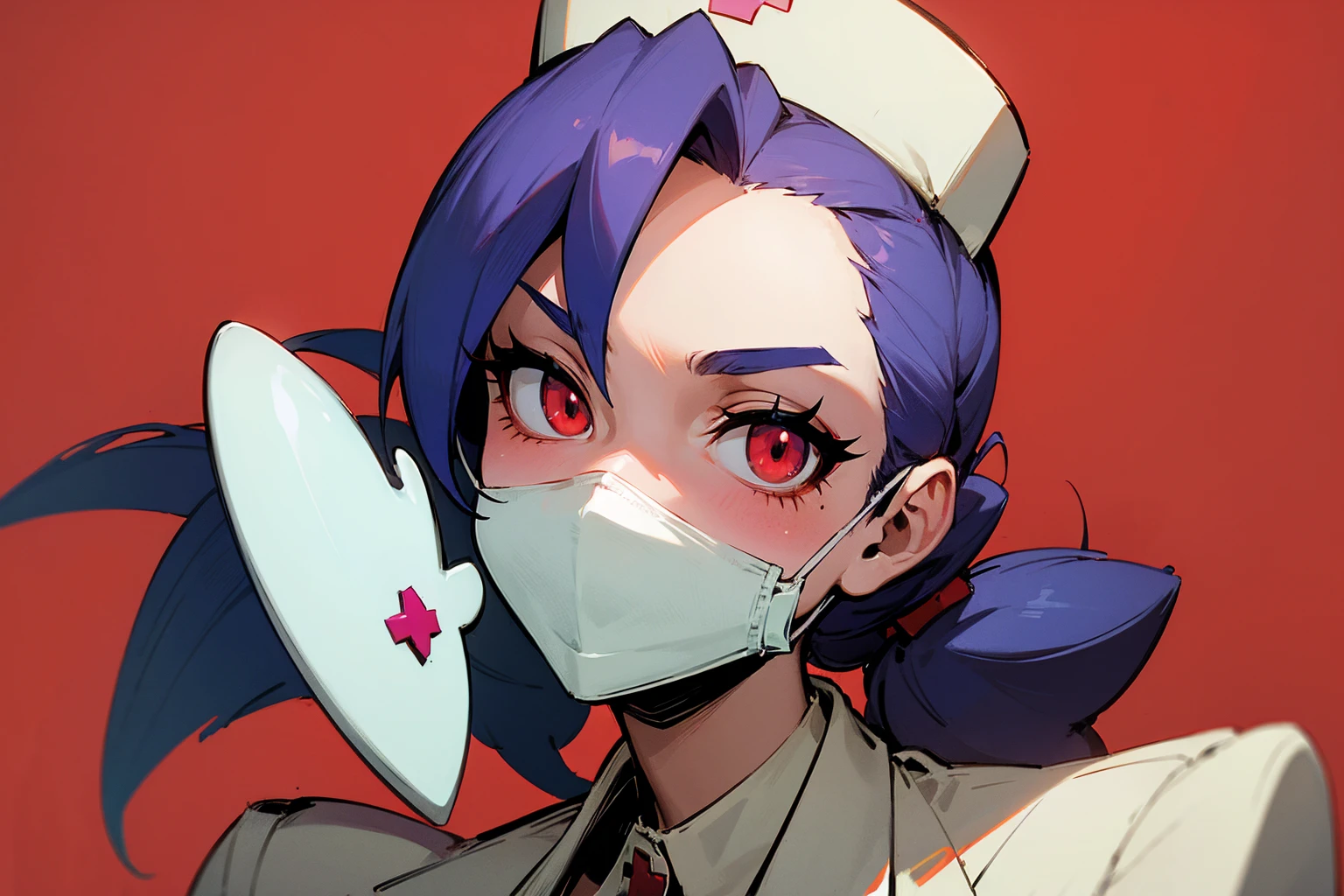 (masterpiece, best quality, Full HD), skullgirls, valentine, nurse, face mask,