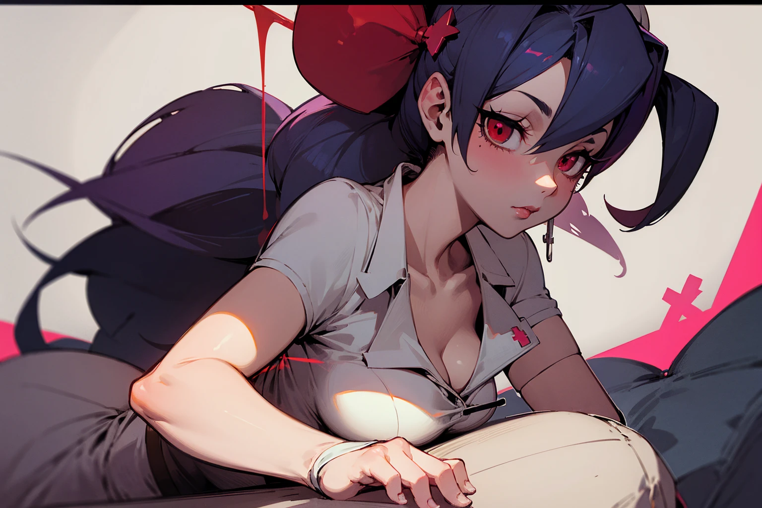 (masterpiece, best quality, Full HD), skullgirls, valentine, nurse, action