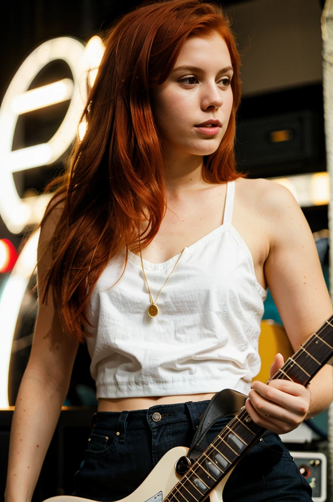 Redhead girl electric guitarist