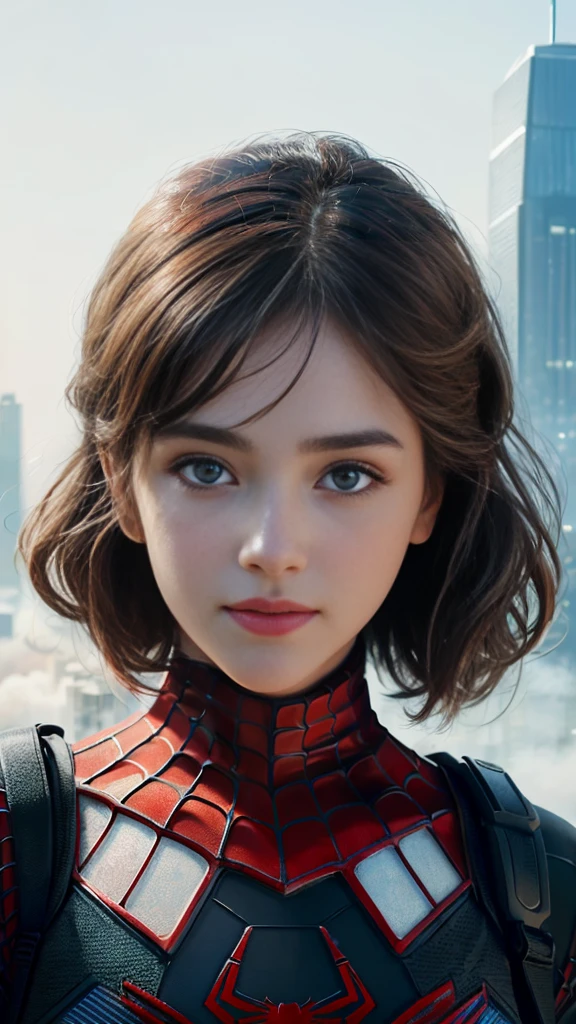 (1girl:1.3), Solo, (((Very detailed face)))), ((Very detailed eyes and face)))), Beautiful detail eyes, Body parts__, Official art, Unified 8k wallpaper, Super detailed, beautiful and beautiful, beautiful, masterpiece, best quality, original, masterpiece, super fine photo, best quality, super high resolution, realistic realism, sunlight, full body portrait, amazing beauty, dynamic pose, delicate face, vibrant eyes, (from the front), She wears Spider-Man suit, red and black color scheme, spider, very detailed city roof background, rooftop, overlooking the city, detailed face, detailed complex busy background, messy, gorgeous, milky white, highly detailed skin, realistic skin details, visible pores, clear focus, volumetric fog, 8k uhd, DSLR, high quality, film grain, fair skin, photo realism, lomography, futuristic dystopian megalopolis, translucent