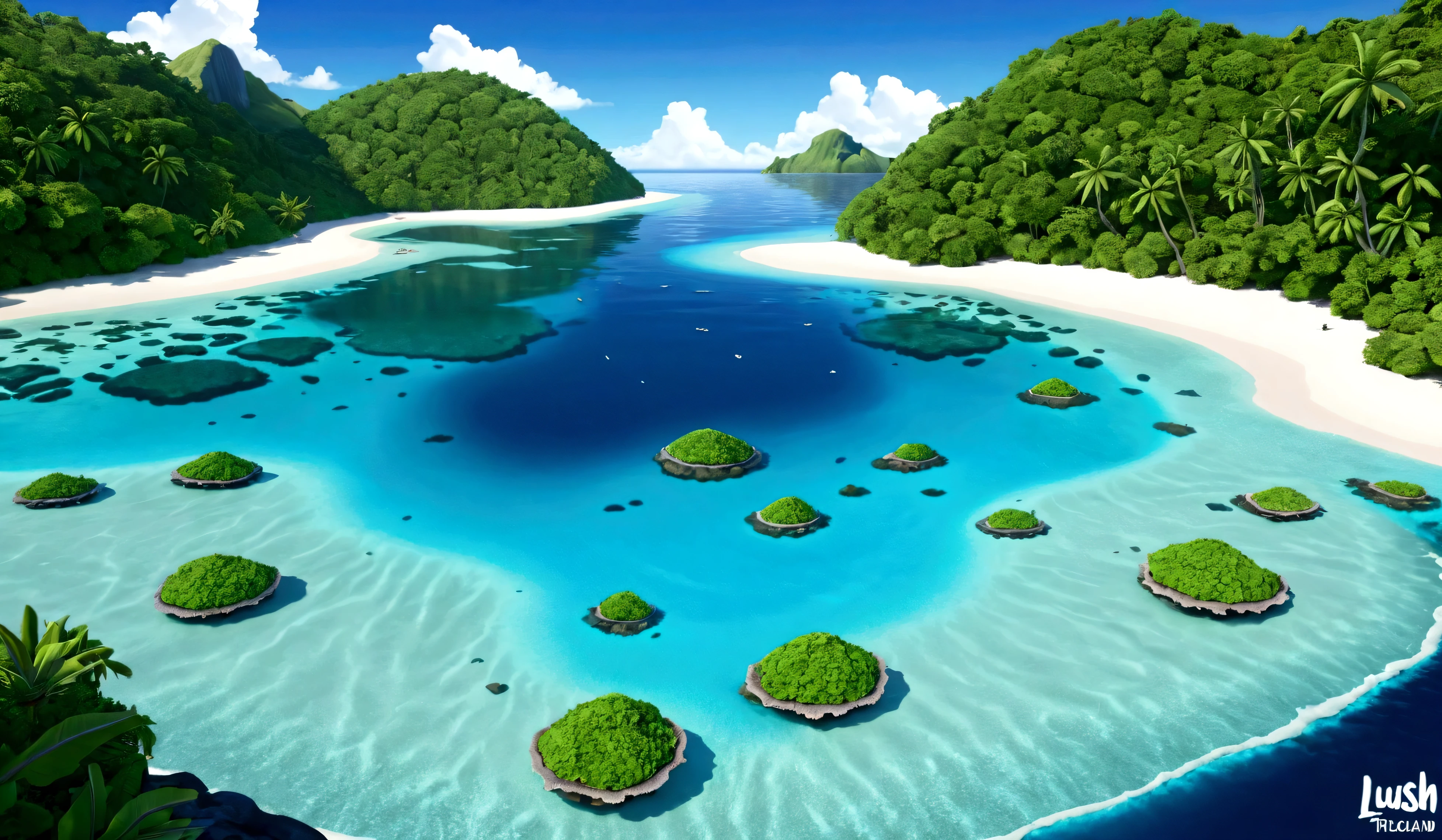 Lush tropical island, With clear lagoons and coral reefs