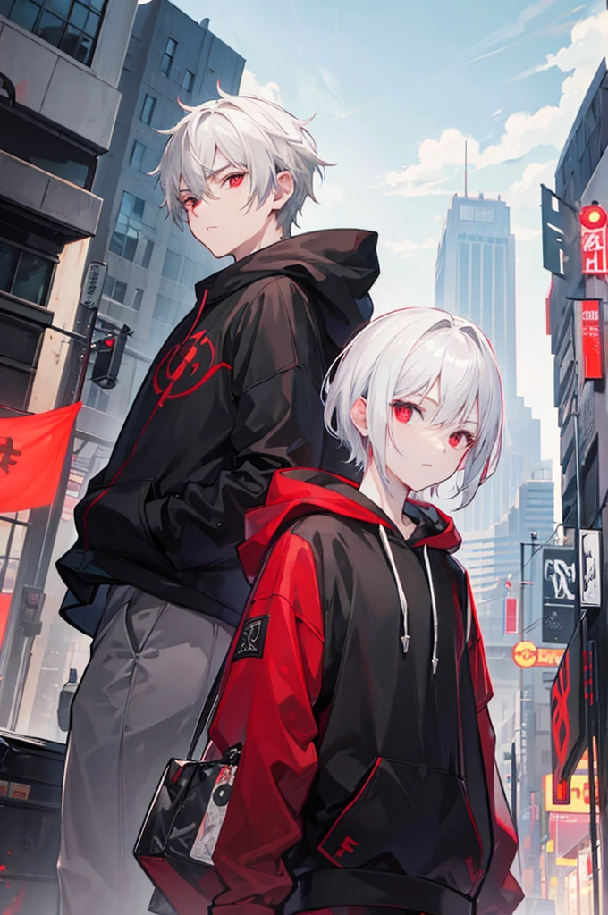 (((((grim Reaper、Horn、Sickle hoodie、Black and Red、Wearing a hood Tied to chains))))) ((((Gray Hair、short hair blue eyes cry、Tears girl、Center close-up)))),(((night、full moon))),(Shining Background Shining Edges)