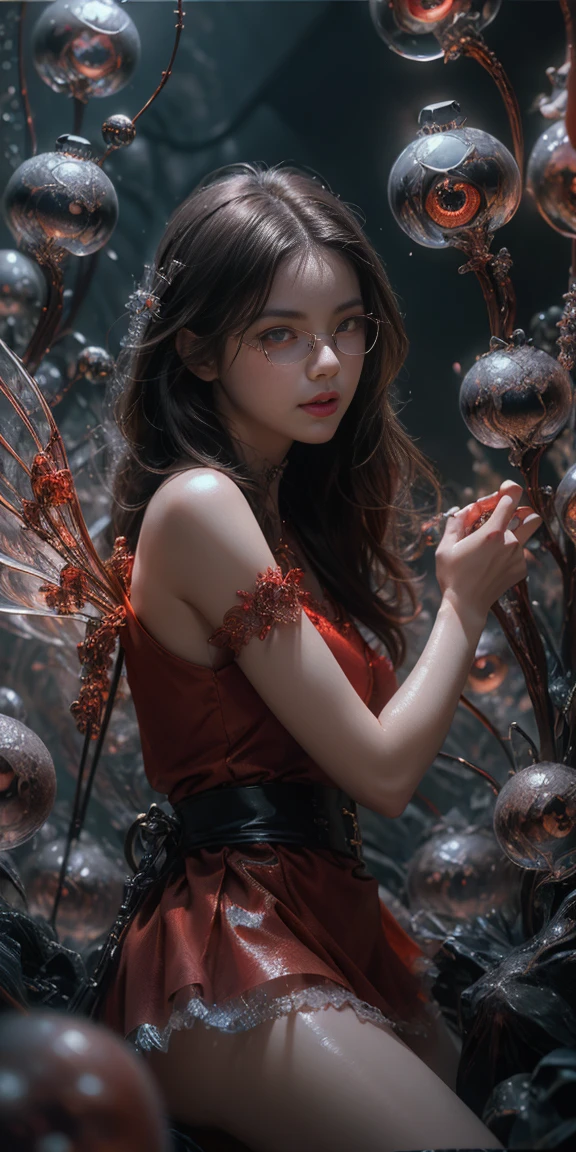 (The best illustrations)、realisitic、ultra-detailliert、The best lighting、Best Shadows、alluring succubus, ethereal beauty, perched on a cloud, (fantasy illustration:1.3), enchanting gaze, captivating pose, delicate wings, otherworldly charm, mystical sky, (Luis Royo:1.2), (Yoshitaka Amano:1.1), Dungeon and Dragon、caves、Dungeon、 A Necromancer、natta、Dark style、Succubus、Devil's Daughter、Bat Wings,(((Demon Hornlack-rimmed round glasses))))、(red eyes glowing:1.6)、beautiful countenance、Tindall Effect、(High Detail Skins:1.2) absurderes、Ponytail distortion、jewely、Beautiful expression、Toned waist、Wide buttocks、Tindall Effectmasuter piece、top-quality、Highest Standards、Top image quality、masutepiece、intricate detailes、High resolution、Depth Field、natural soft light、profetional lighting、Great smile、(High Detail Skin: 1.2)、photorealistic anime girl render、Strong highlights of the eyes、Perfect Anatomy、crotch open、Shy、Spreading your legs、Panties are visible、Skirt flipping、Body shiny with oilerectile nipple))、8K resolution、intricate clothing、Intricate details, Sexy girl on white bed,Charming eyes,Heartwarming action,Open legs,Transparent silk pajamas ,barechested,Thick long hair,Highly detailed body,Highly detailed face