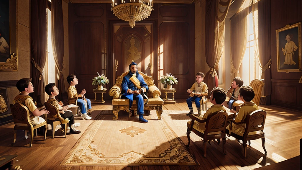 "A majestic king addressing his twelve sons in a grand throne room