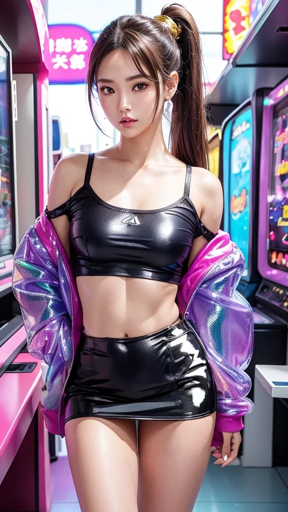 Patent black mini skirt
