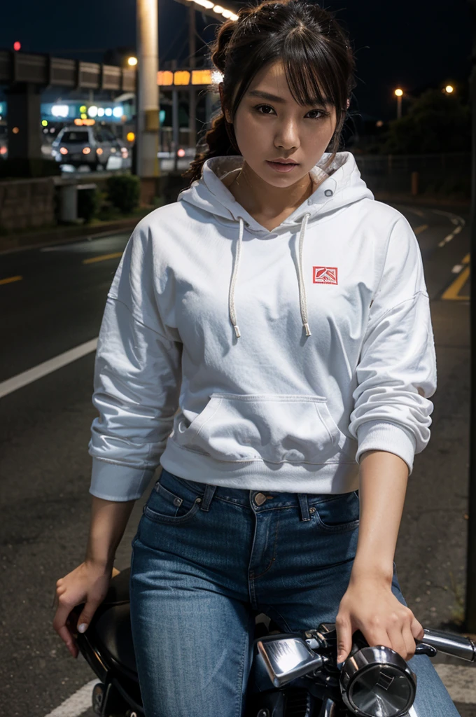 Woman in white sweatshirt、FULL BODYSHOT、 Raising legs、trending on r/Street attire, Narrative, swet, small tits、In a white T-shirt, 2 0 2 0 fashion, casual clothing style, posh, Wearing a white sweatshirt, Fear of God's Style, ふしだらな, JINS、Wearing a sweatshirt,