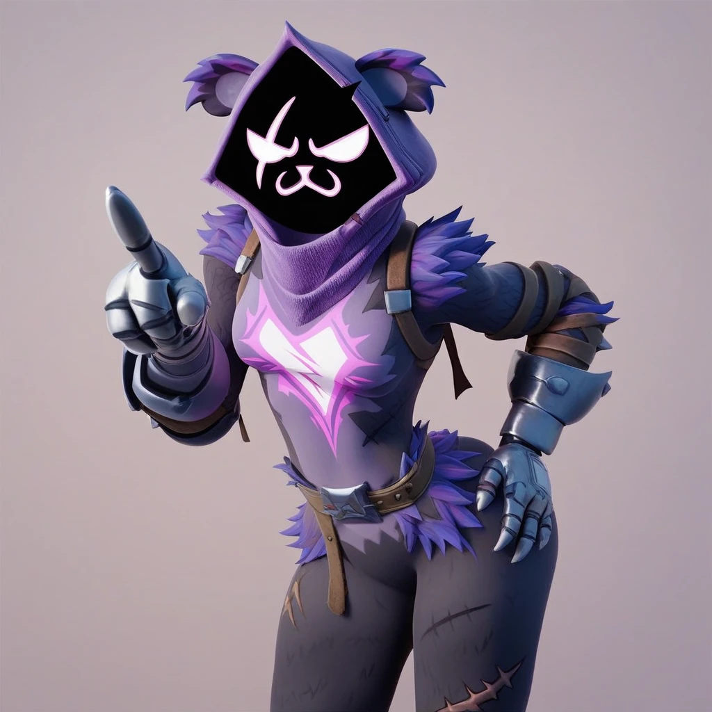Raven team leader,purple hoodie, with no face, shadowed face, animal ears,purple skin, scar on eye, body skin, purple fur, waist belt, torso symbol, metal gloves, pointing your ass at the viewer, leaning forward, pushing, she closes her eyes, hands resting on top of a small wall, her with her eyes closed, hands are not in the air, expression of force, stomachache, stomach growling. day Of course
