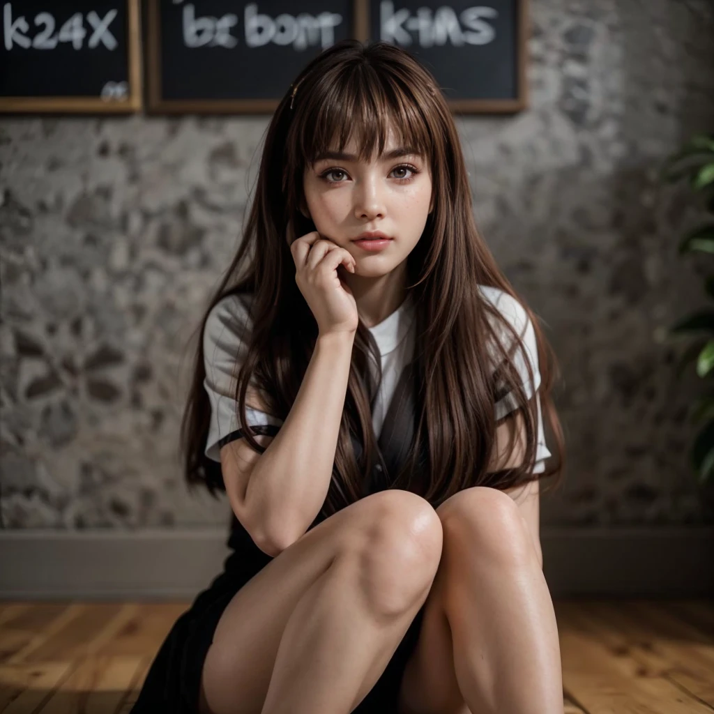 Kasumi, brown eyes, (best quality, ultra-detailed), (realistic:1.37), beautiful and detailed face, ultra-realistic texture, delicate face, delicate body, red lipstick, bright colors. High definition, 8K.