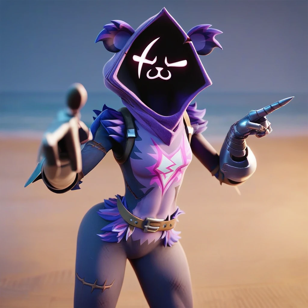 Raven team leader,purple hoodie, with no face, shadowed face, animal ears,purple skin, scar on eye, body skin, purple fur, waist belt, torso symbol, metal gloves, pointing your ass at the viewer, leaning forward, pushing, she closes her eyes, hands resting on top of a small wall, her with her eyes closed, hands are not in the air, expression of force, stomachache, stomach growling. day Of course