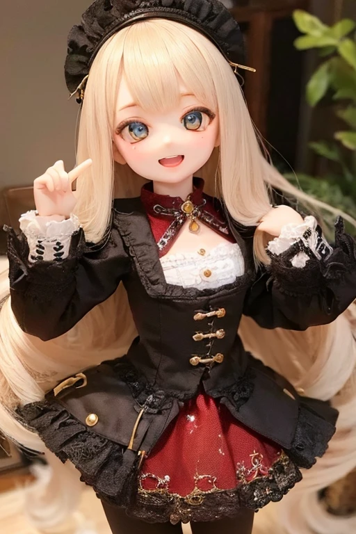 ((highest quality)), ((masterpiece)), (extremely detailed), kukolnydom, doll, mature woman, solo, smile, open mouth, cowboy shot, formal costume, museum, 8k