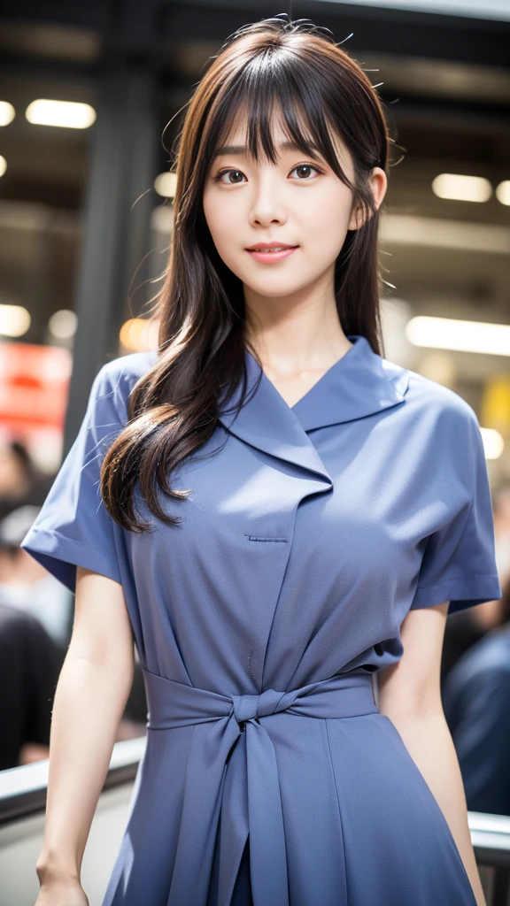 High resolution, Very detailed, Very detailed CG Unity 8k 壁紙, Realistic, photo-Realistic, RAW Photos, Beautiful and elaborate face, White skin, Realistic skin, High-quality fabric, Detailed hair texture, Perfect proportions, Beautiful Face, Accurate, Anatomically correct, Very detailed顔と肌の質感, Natural neck length, (Beautiful Hands Air Skin:1.2), Thin legs, Thin legs, Beautiful Eyes, Symmetrical eyes, Light brown eyes, double eyelid, Thin eyebrows, (Glossy Lips:1.4), (Smile of the Goddess:1.2), (Classy and cute girl:1.3), (Medium sized big breasts), (Slim figure:1.2), (Hair color is random, Hair length is random, Hairstyle is random), ((Asymmetrical bangs:1.2)), (Upper Body Shot:1.2) ,Bus Guide、night、Cold winter season、Nice random place、outside、Hats are randomly included.、Bus Guideの制服を着ている, Very sophisticated、Carefully designed uniforms