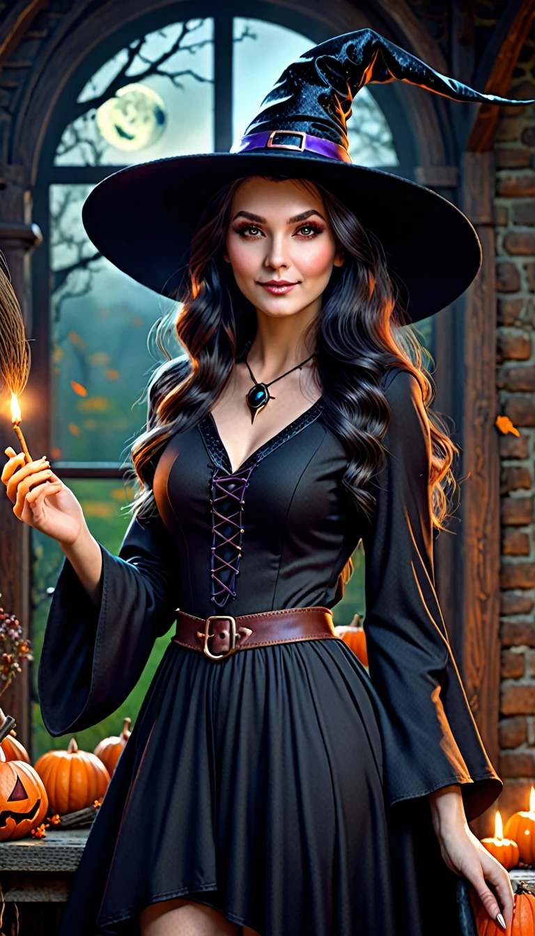 witch cute, ultra realisitic, gorgeous  woman, spell, magie, 4K, wallpaper,