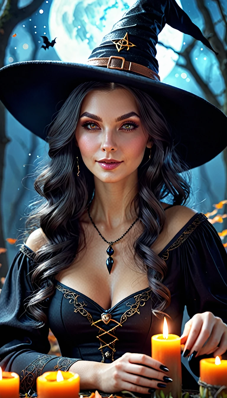 witch cute, ultra realisitic, gorgeous  woman, spell, magie, 4K, wallpaper,