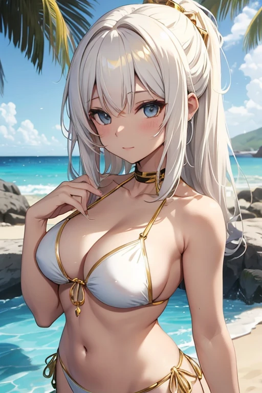 Kizi , base color gold, White hair, bikini,