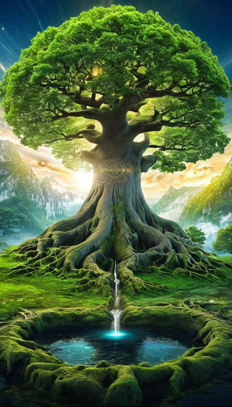 Yggdrasil is the mythical world tree in Norse cosmology。, Connecting the nine worlds. The branches reach to the sky、Often depicted as a giant ash tree whose roots reach into the underworld。.