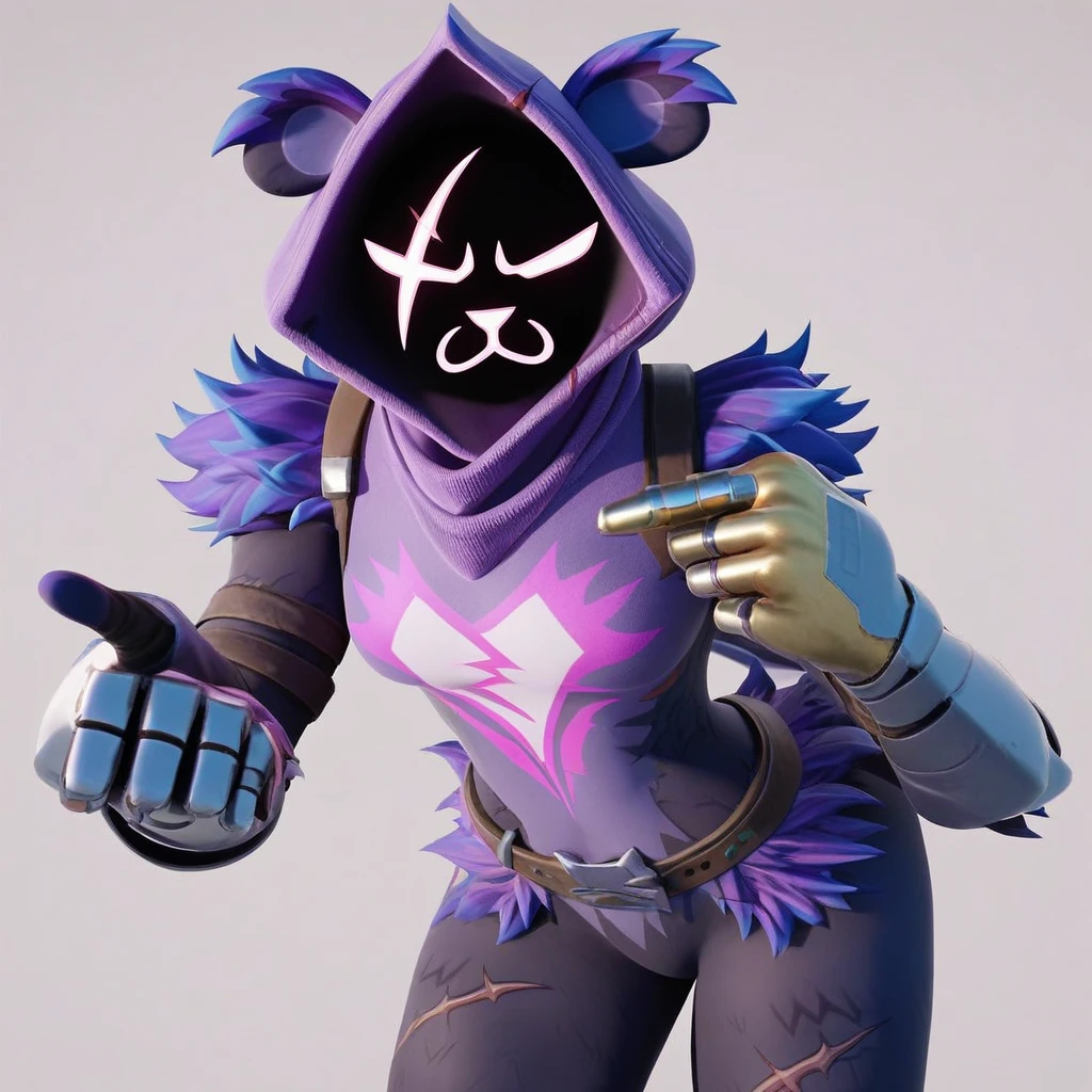 Raven team leader,purple hoodie, with no face, shadowed face, animal ears,purple skin, scar on eye, body skin, purple fur, waist belt, torso symbol, metal gloves, pointing your ass at the viewer, leaning forward, pushing, she closes her eyes, hands resting on top of a small wall, her with her eyes closed, hands are not in the air, expression of force, stomachache, stomach growling. day Of course