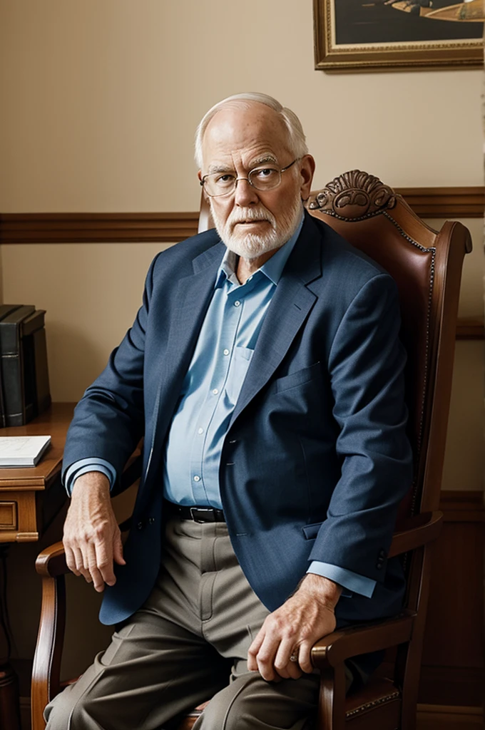 A cartoon of Bill Andersen sitting intently in a chair 