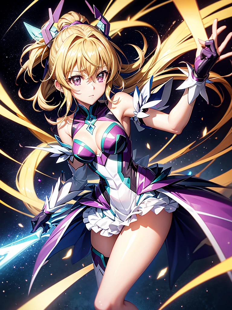 Highest quality,Highest Resolution,A beautiful metallic girl like Tsubasa Kazanari from Symphogear,Earth Behind,universe,Milky Way,