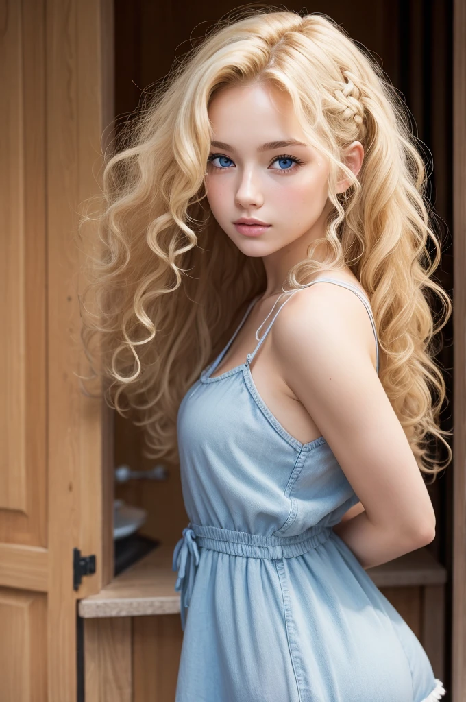 Young Caucasian woman with curly blonde hair