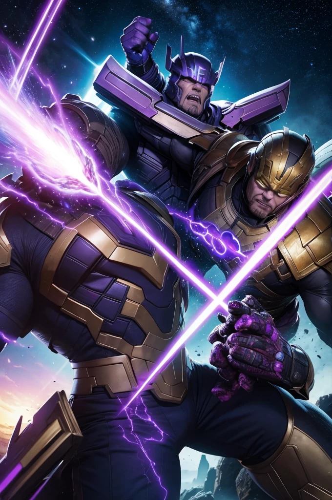 Huck fighting with thanos and galactus