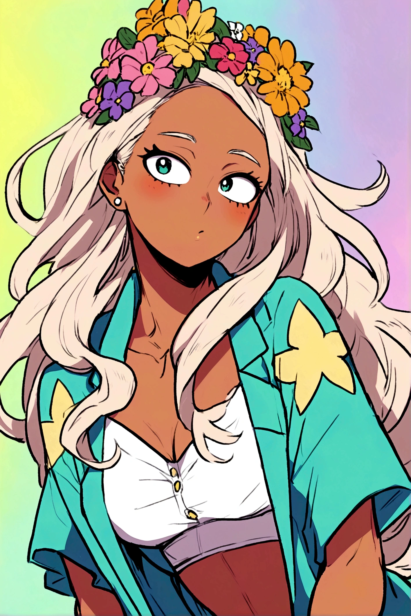 My hero academia, girl with flower based power, long hair, slightly tan skin