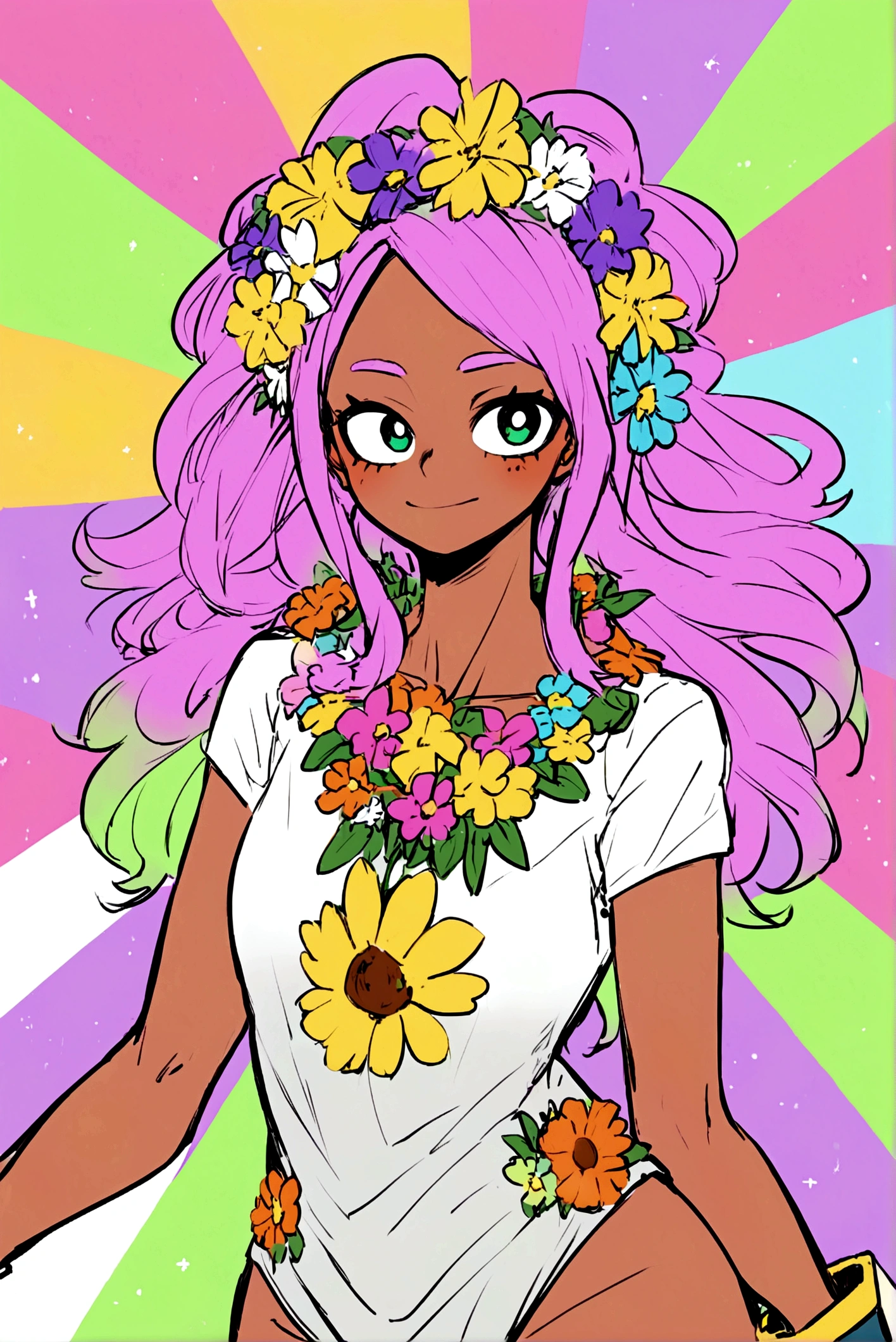 My hero academia, girl with flower based power, long hair, slightly tan skin