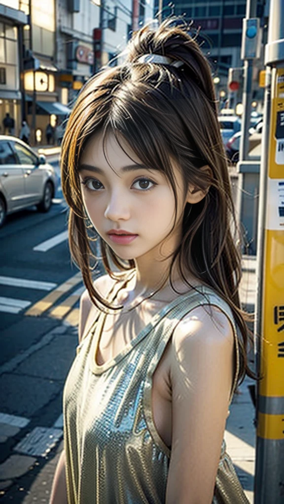 Browsing Caution、Japanese、Teenage Face、Idol&#39;s face、Cute face、Gray business suit、Mini skirt suit, Similar breasts&#39;It&#39;s about to burst、Super bursting chest、thin、thin waist、One Girl、8K、Best image qualityUltra high resolution(Photorealistic)、Masterpiece symmetrical high resolution RAW color professional close-up photo 、(High resolution face:1.1)(Cleavage:1.2)、Japanese face、Blurred Background、thinピンク色のリップ、Good lighting、Gal Makeup、Flashy makeup、thin pink lips、Moisturized lips、Heavy makeup、Wavy Hair、Medium Hair、Silver Hair、Silver Hair with asymmetrical bangs、double eyelid、Sunburned skin、Japanese face、Brown Skin、Gal-style long necklace、Gal style bracelet、Gal Accessories、Fancy earrings、Body Piercing、whole body、Laughter、By the pool、Resort、Brown Skin、Black gal、Sexy pose、Naughty pose、Chest Focus、whole bodyエスビアン