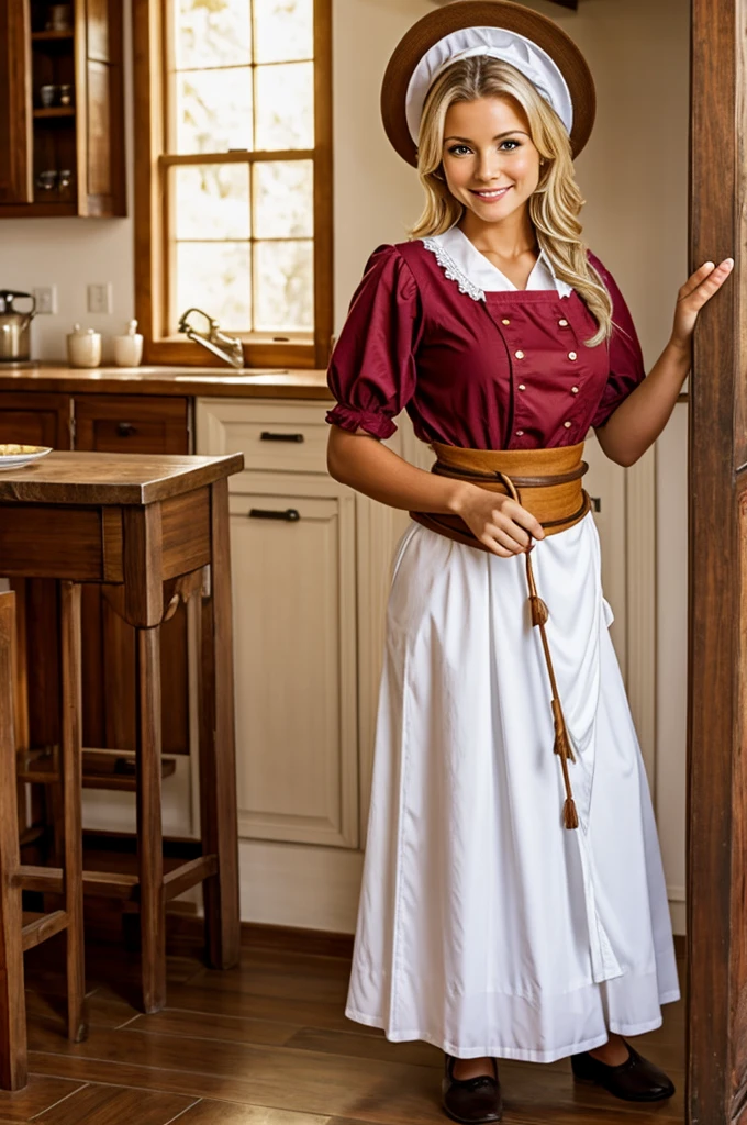 Blonde gaucho woman dressed as a house maid