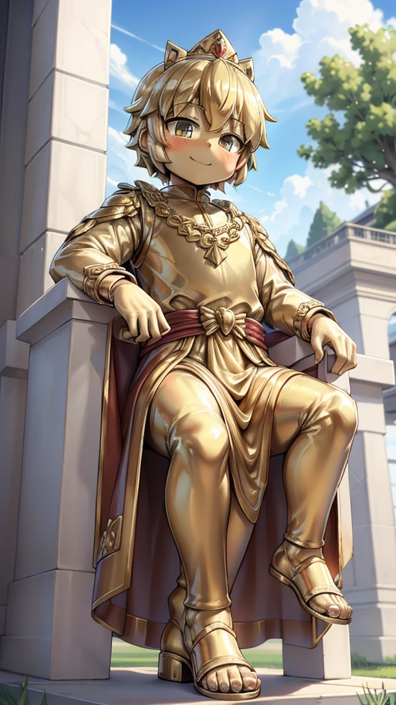 王子的Gold statue，Prince style，Prince costume，宫廷Dress，Gold statue，男孩的Gold statue，带着黄金冠冕的Gold statue，脚边停着一只燕子的Gold statue，Golden Boy Statue，Gold statue，Dress，Dress，西式宫廷男士Dress，Cute boy，British style，Victorian style，crown，crown，Golden Boy Sculpture，Golden Boy Statue，Gold statue，佩剑的Gold statue，腰带上挂着配剑的Gold statue，Cute boy，shota，Cute boy，Cute boy，Moe，Giant golden statue，Giant golden statue，Outdoor Background，Smiling statue，