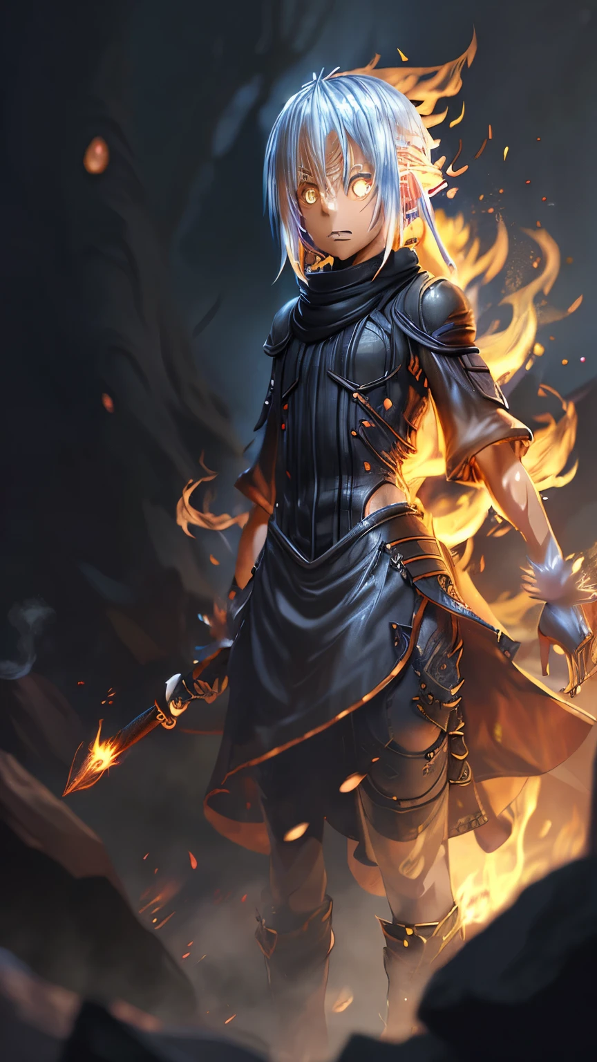tensei shitara slime datta ken, Rimuru Tempest, silver Hair, anime art style, tensei shitara limo datta ken, 2D anime style, reincarnated as a slime, bright fiery eyes, bright orange eyes, Bright ember eyes, burning eyes, red eyes of fire, wallpaper, 4 k manga wallpaper, animated badass 8k, 4k animado wallpaper, animated epic artwork, hd anime wallaper, anime wallaper, animated style 4k, ultra hd animado wallpaper, animado wallpaper 4k, animado wallpaper 4 k, epic animated style, mitz vah art style, detailed animated art